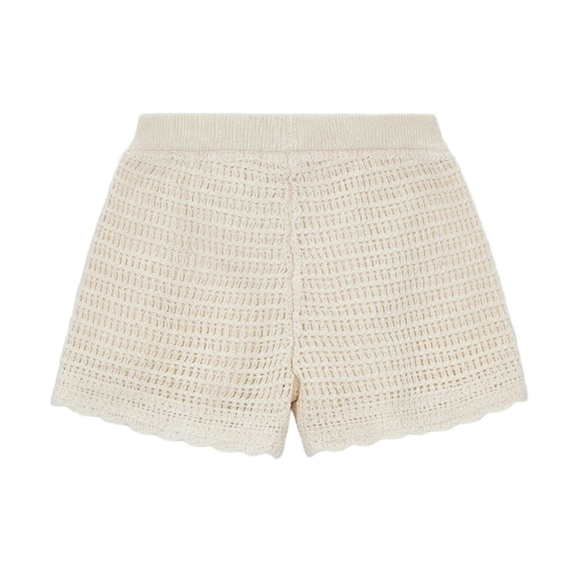Beige Crochet Shorts With Scalloped Hem