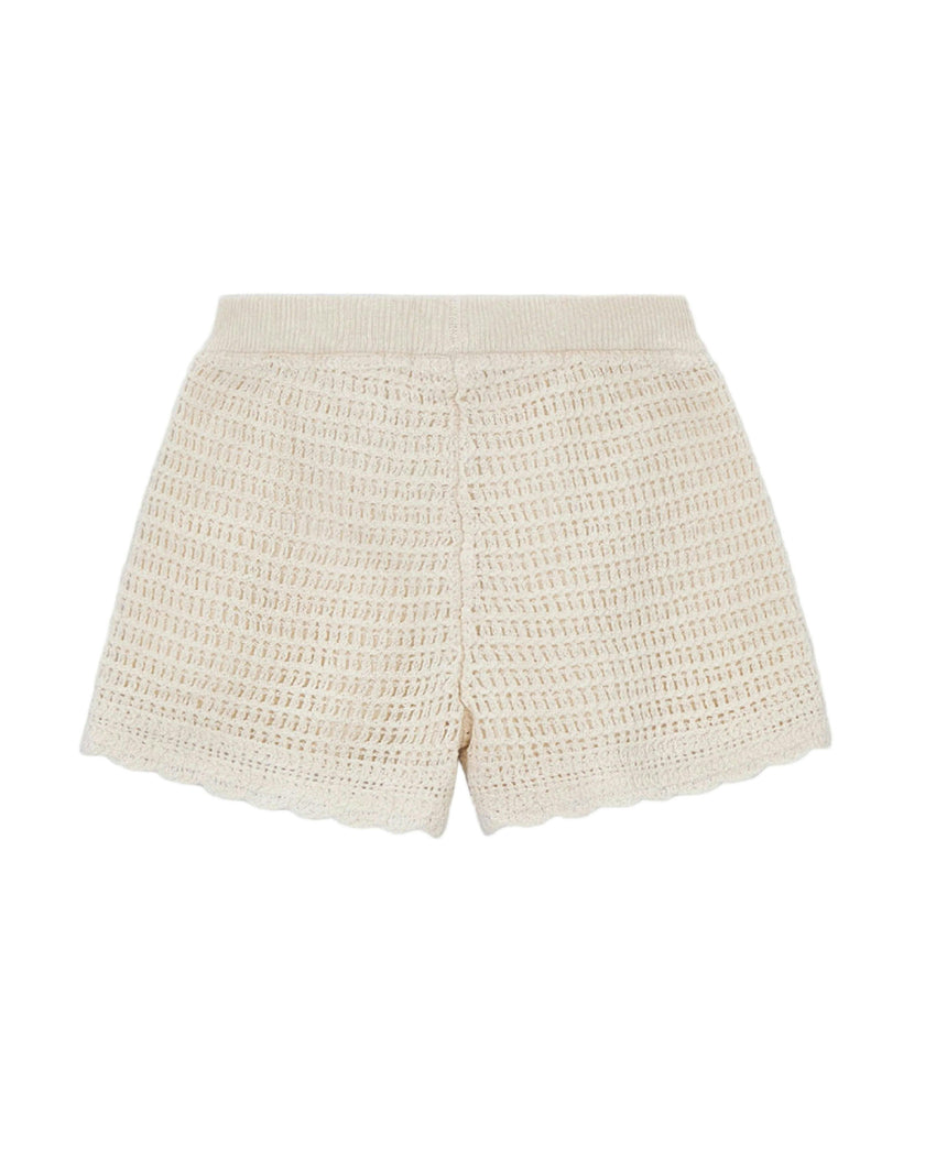 Beige Crochet Shorts With Scalloped Hem
