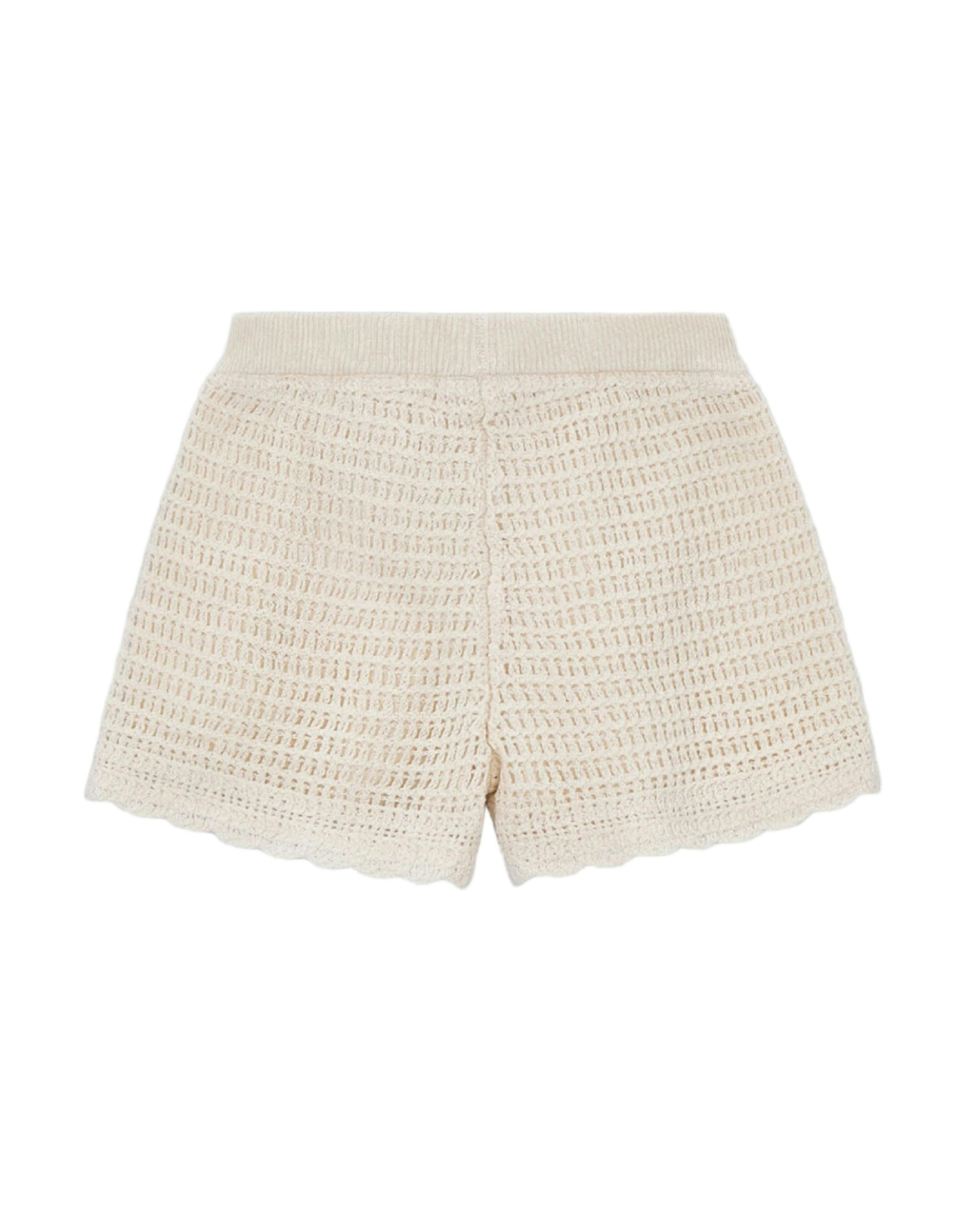 Beige Crochet Shorts With Scalloped Hem