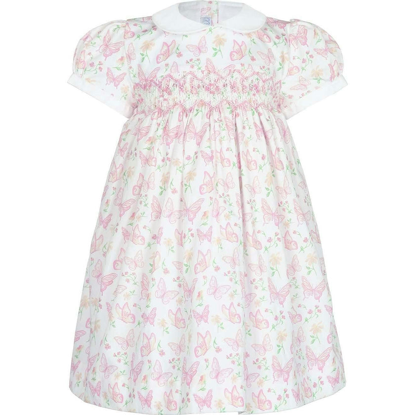 Butterflies Print Smocked Dress