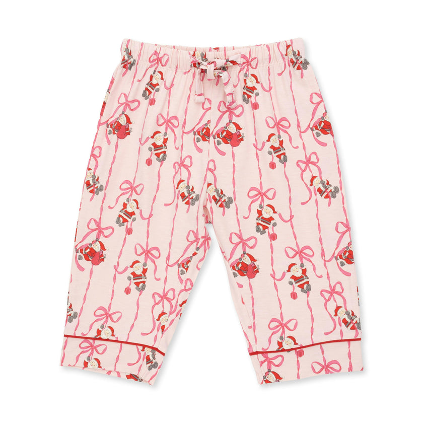 Bows & Santa - Knit Flame Resistant Kids Long Sleeve Coat Style with Pant