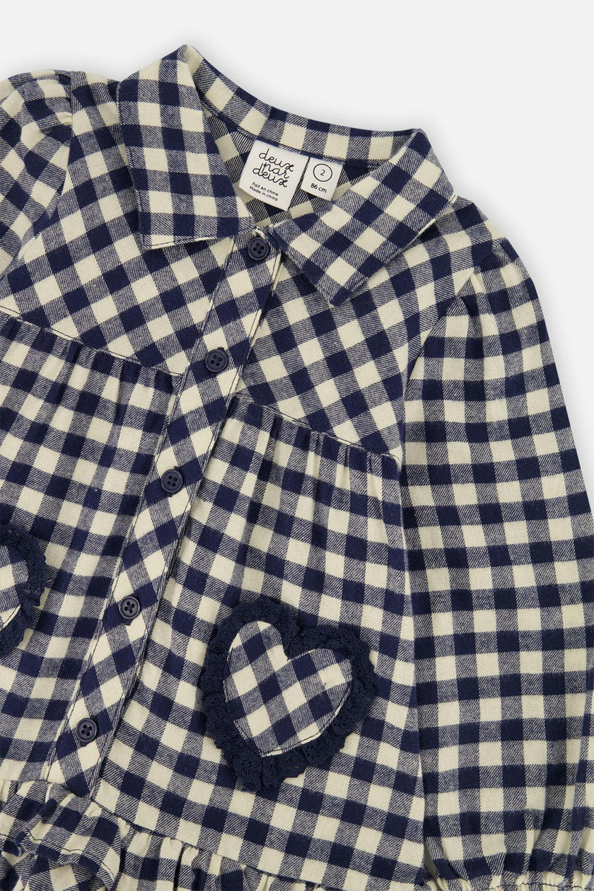 Shirt Dress With Frills Blue And White Gingham Print