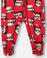 Organic Cotton One Piece Pajama Red Printed Santa