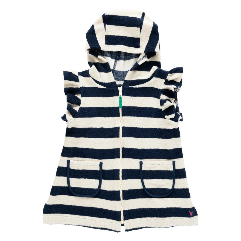 Girls Terry Coverup - Wide Blue Stripe