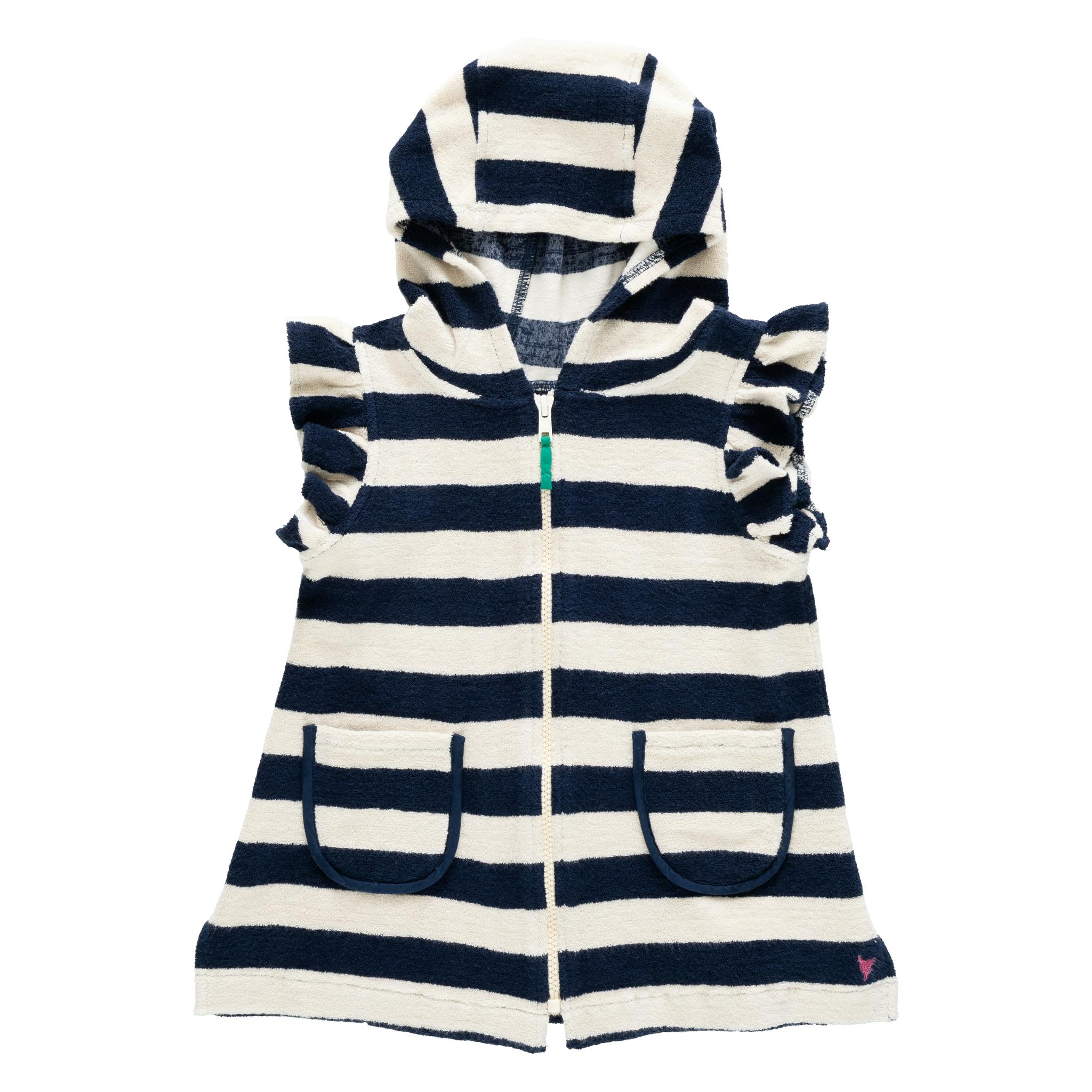 Girls Terry Coverup - Wide Blue Stripe