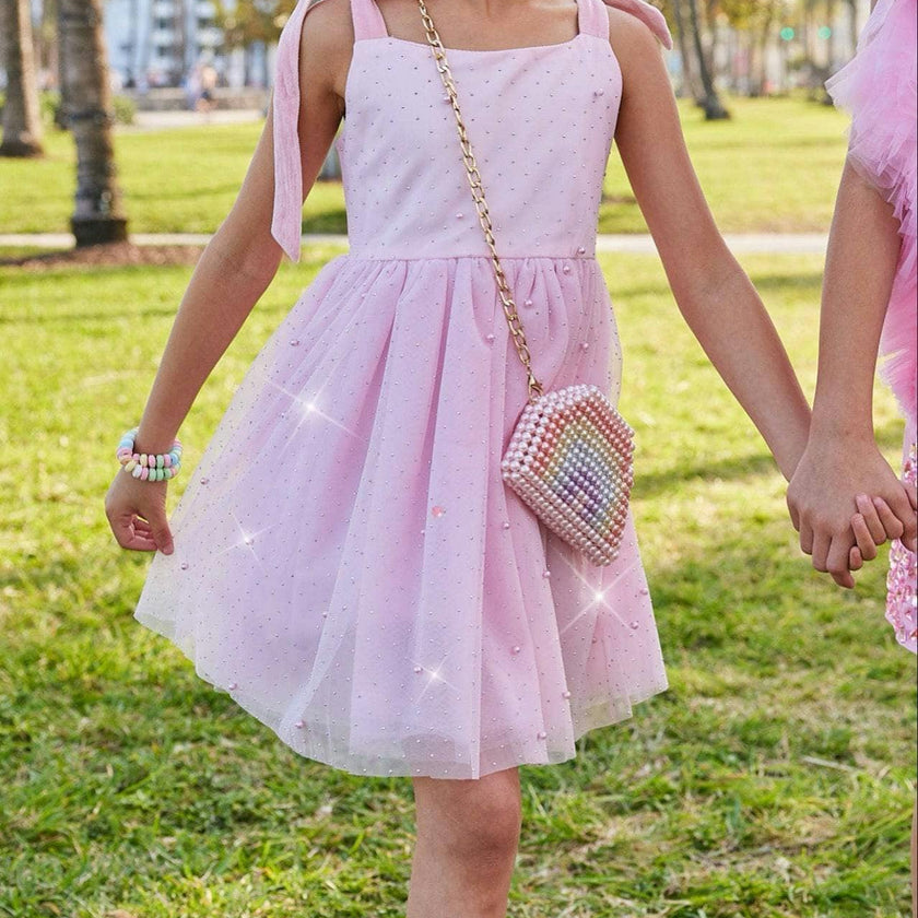 Crystal Pearl Tulle Sleeveless Tank Dress