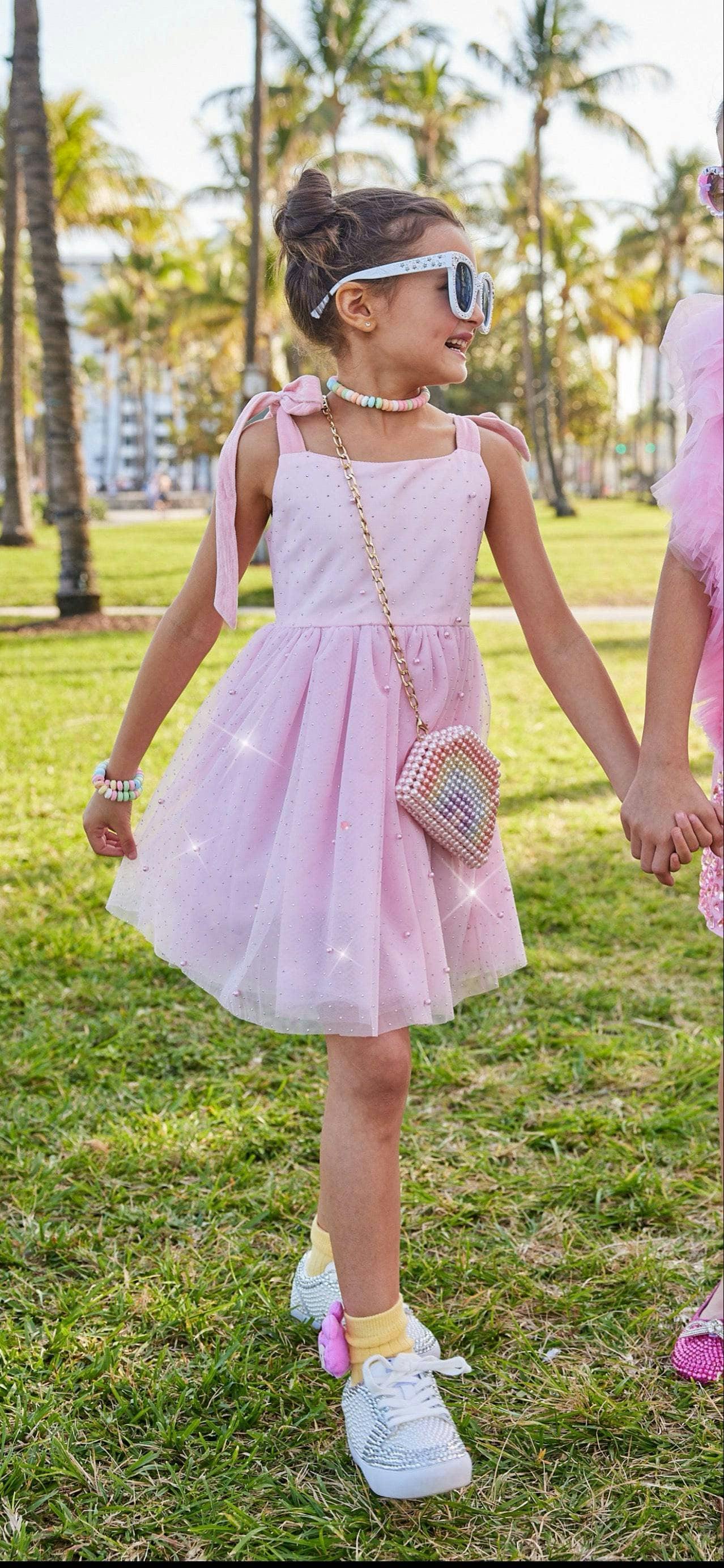 Crystal Pearl Tulle Sleeveless Tank Dress