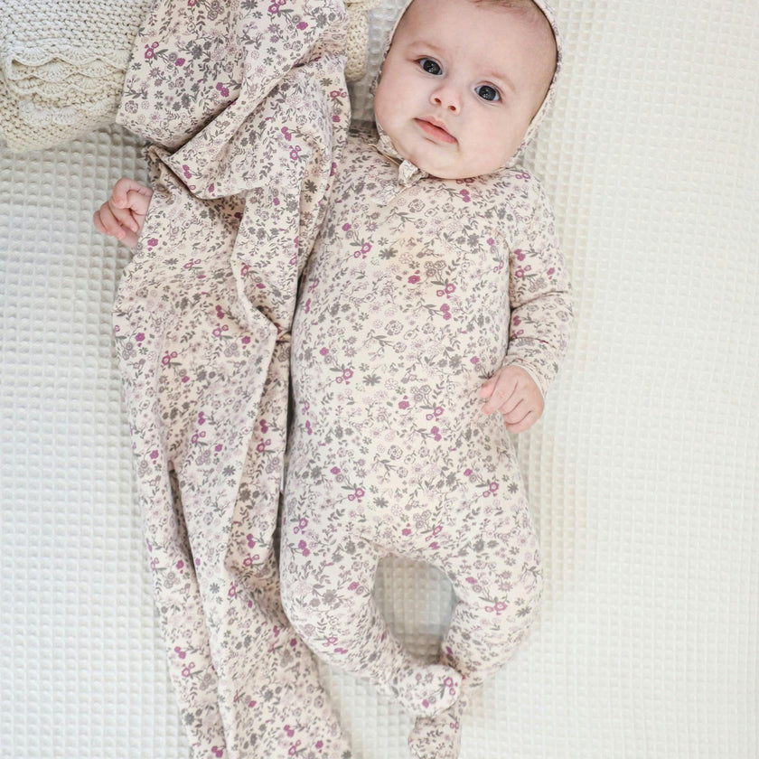 Elegant Floral Footie and Beanie Set