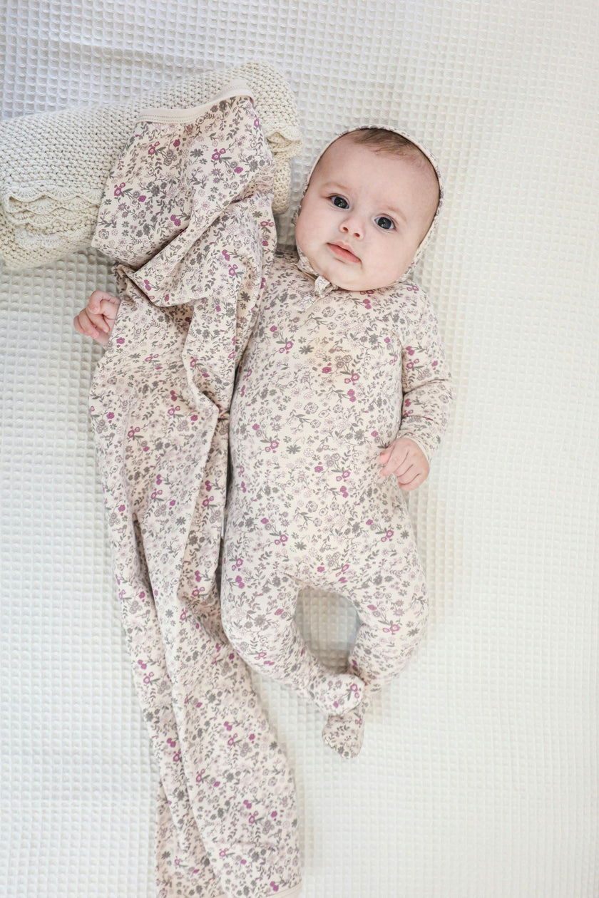 Elegant Floral Footie and Beanie Set