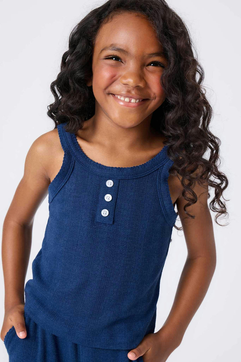 Girls Pointelle Tank in Navy