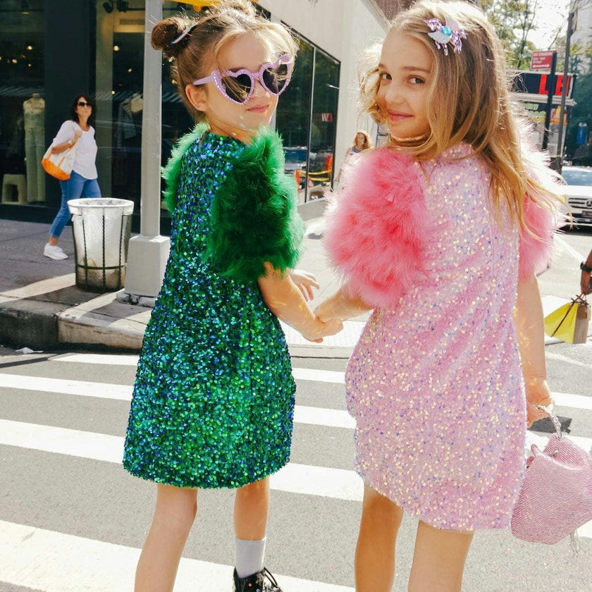 Feather Puff Sleeve Sequin Short Party Dress