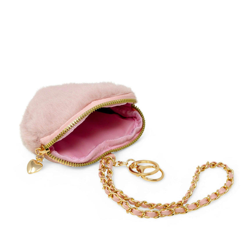 Girl's Fuzzy Heart Wristlet Coin Purse