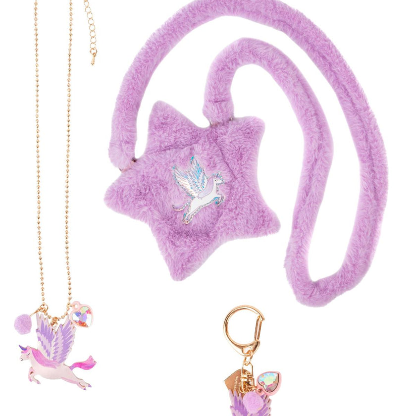Amazing Alicorn Purse, Bag Charm, and Necklace, 3pc Bundle