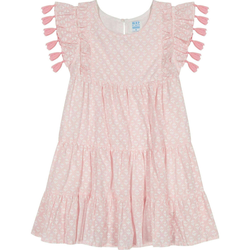 Sophie Girl's Tassel Dress Rose Stripe, Red
