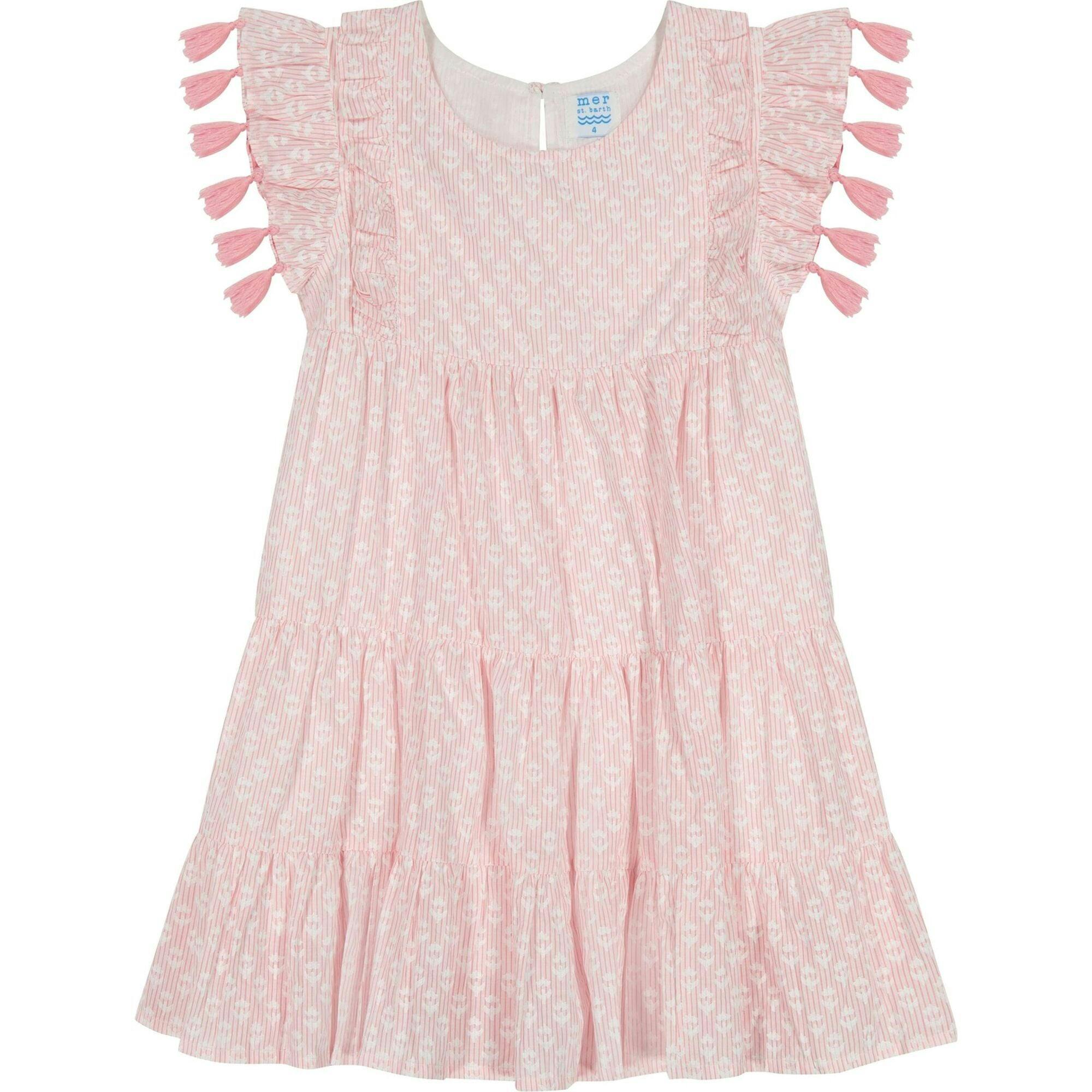 Sophie Girl's Tassel Dress Rose Stripe, Red
