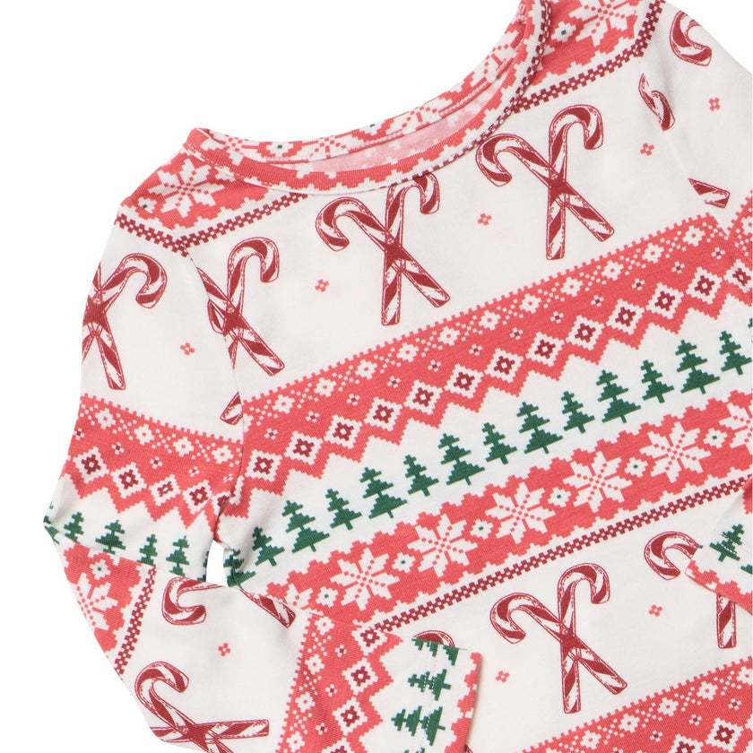 Kids Bamboo PJ Set - Candy Cane Fair Isle