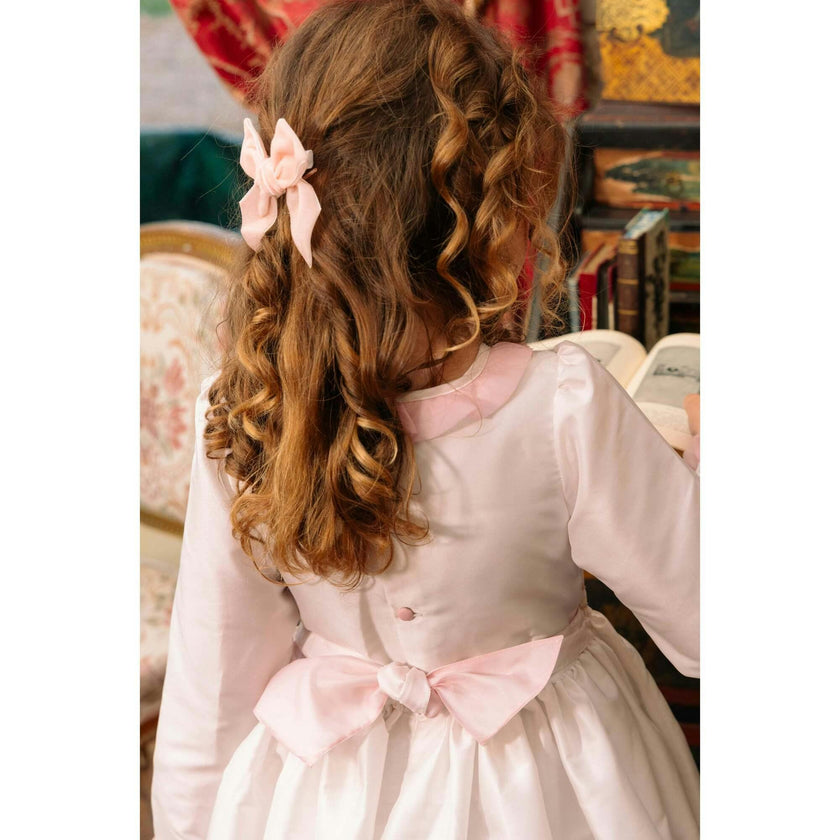Sofia White Taffeta Long Sleeve Smocked Dress