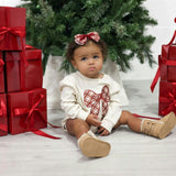 Christmas Plaid Bow Patch Long Sleeve Romper