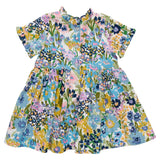 Girls Autumn Dress - Blue Large Sketched Floral