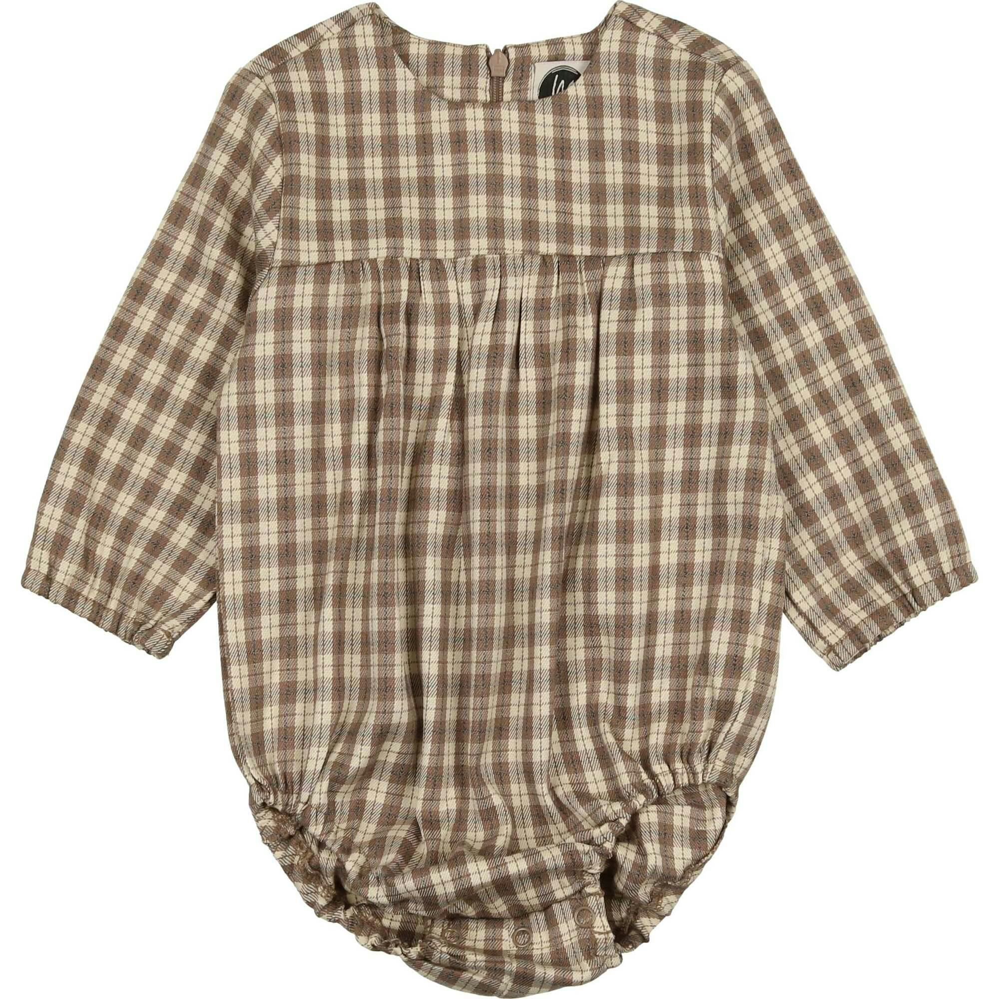Autumn Plaid Round Neck Long Sleeve Romper