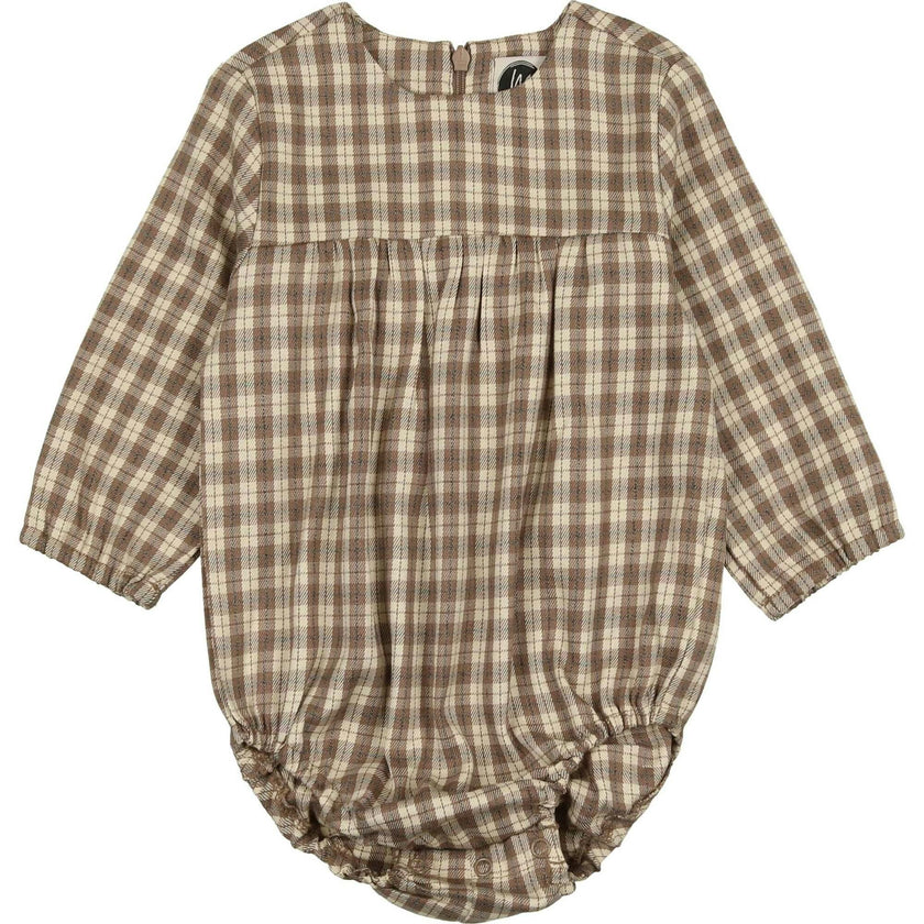 Autumn Plaid Round Neck Long Sleeve Romper
