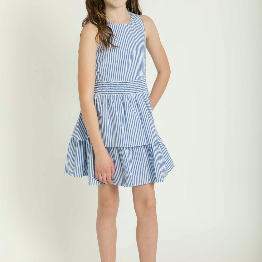 Seersucker Dress With Waist Ruching