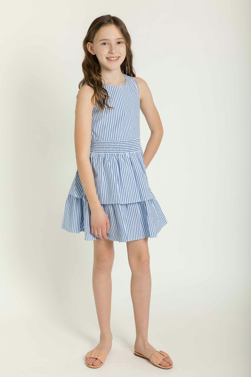 Seersucker Dress With Waist Ruching