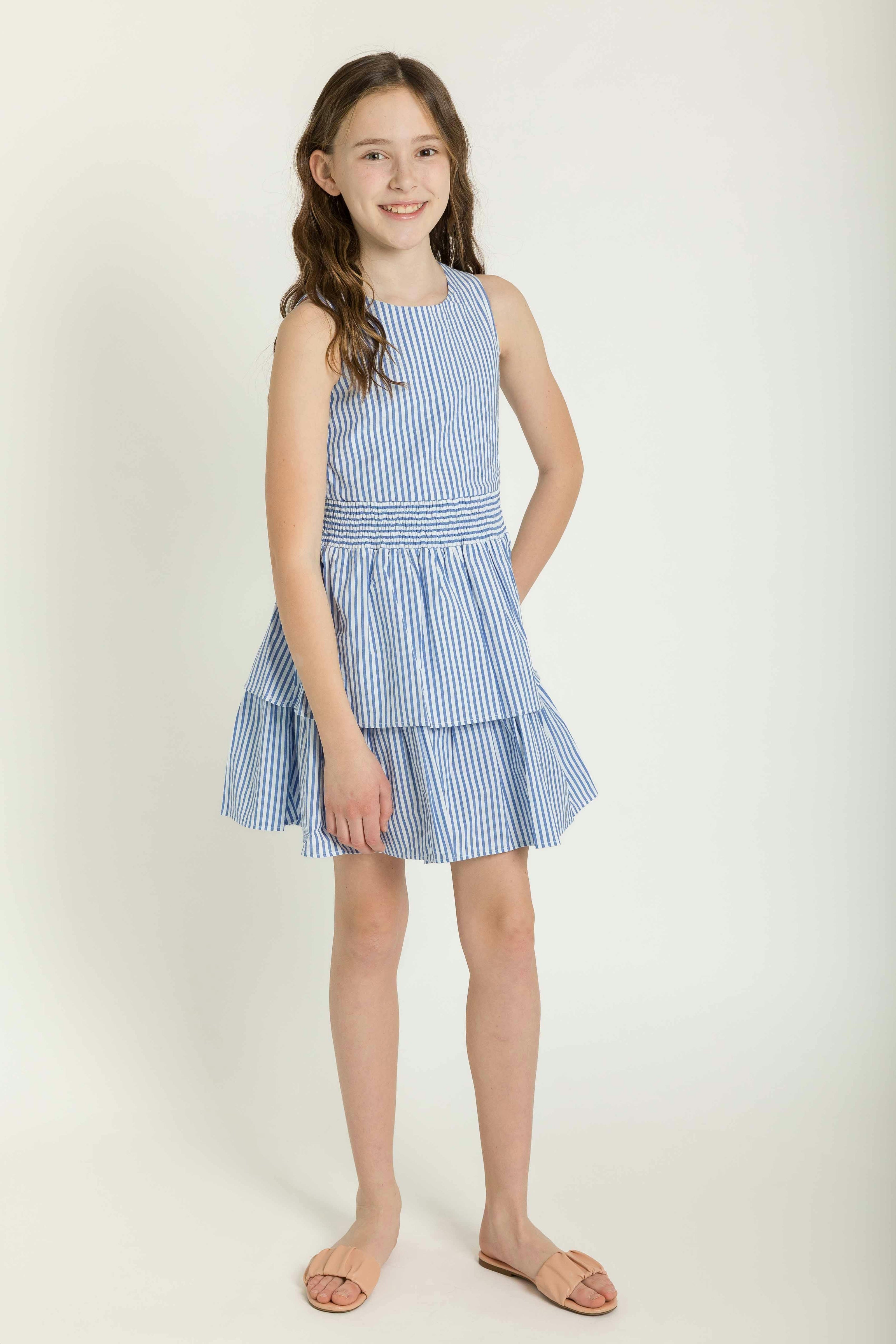 Seersucker Dress With Waist Ruching