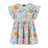 Kids White Rib Knit Dress w/ Ruffle Sleeves