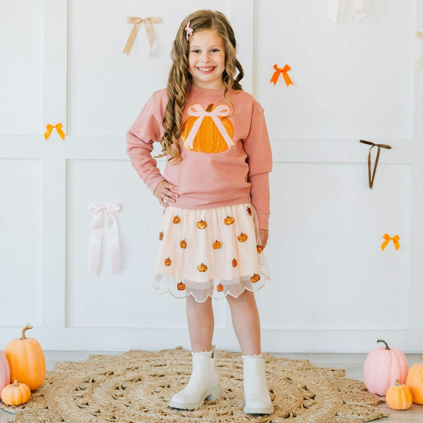 Coquette Pumpkin Sequin Patch Sweatshirt