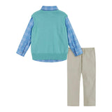 Boys 4-Piece Vest Set | Aqua & Grey Plaid