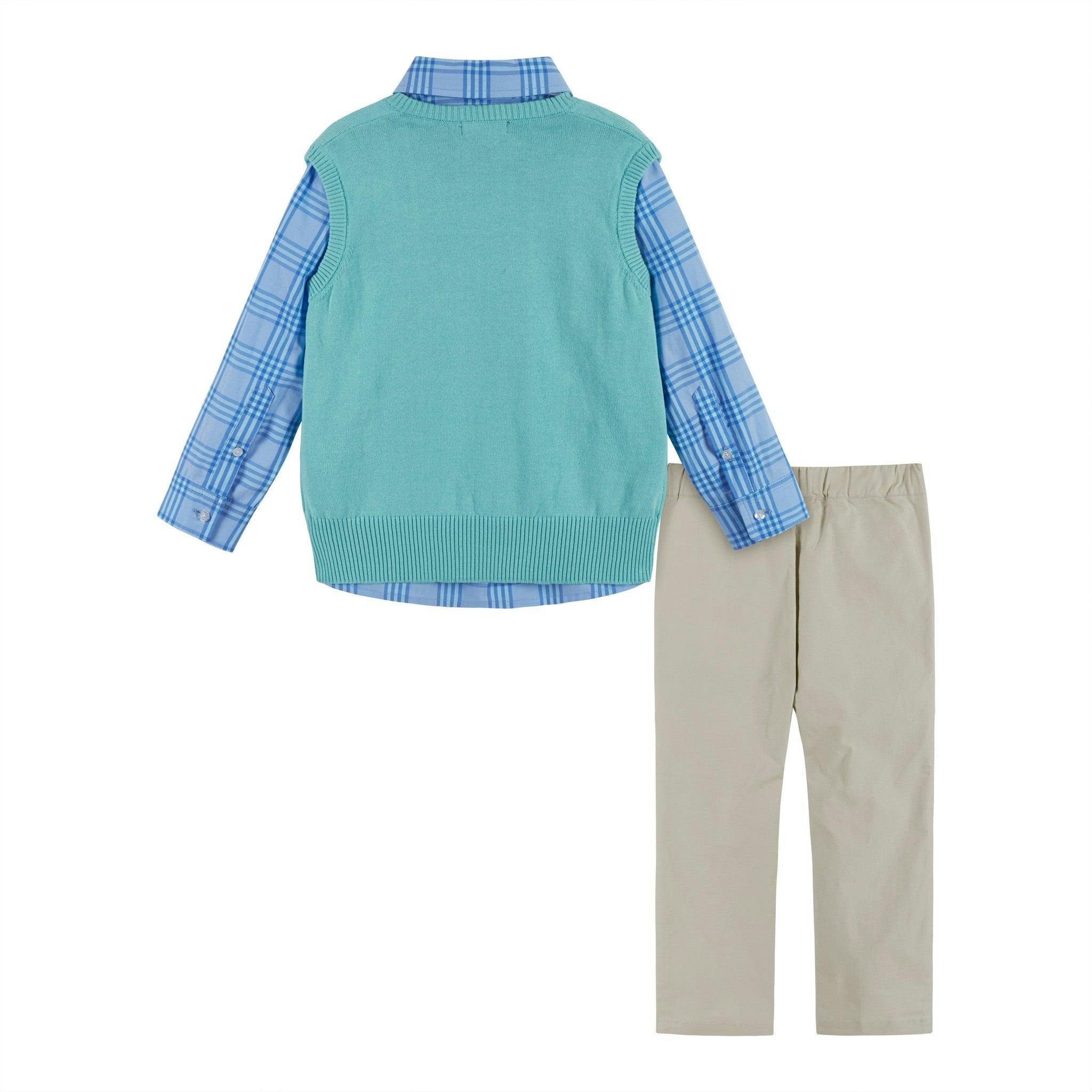 Boys 4-Piece Vest Set | Aqua & Grey Plaid