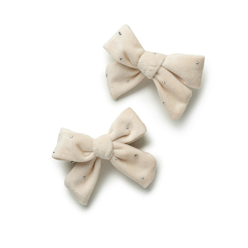Halo Luxe Vivienne Studded Velvet Double Clip Set - Off White