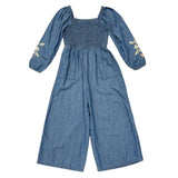 Girls Smocked Embroidery Jumpsuit in Chambray Embroidery