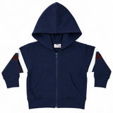 Kids French Terry Zip Hoodie with Stripes - Navy