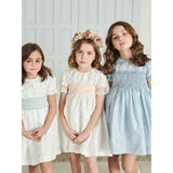 Light Blue Eva Silk Ceremony Girl Hand-Smocked Dress