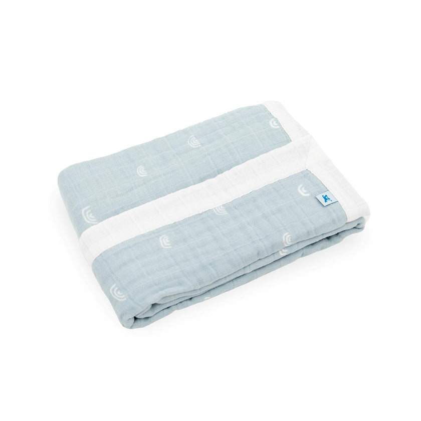 Cotton Muslin Baby Quilt - Blue Rainbow
