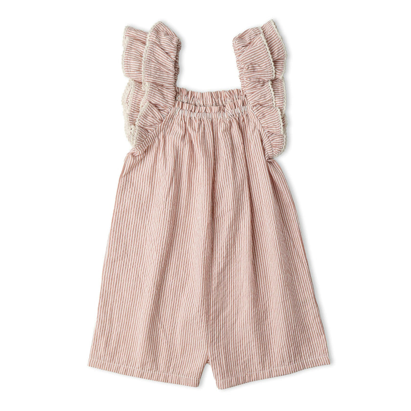 Organic Flutter Jumpsuit - Coral Stripes
