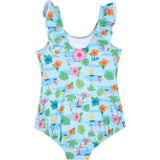 Tropical Print Ruffle Neck Swimsuit
