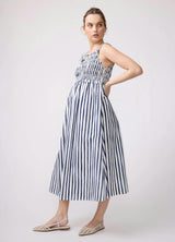Square Neck Smocked Cotton Maternity Maxi Dress