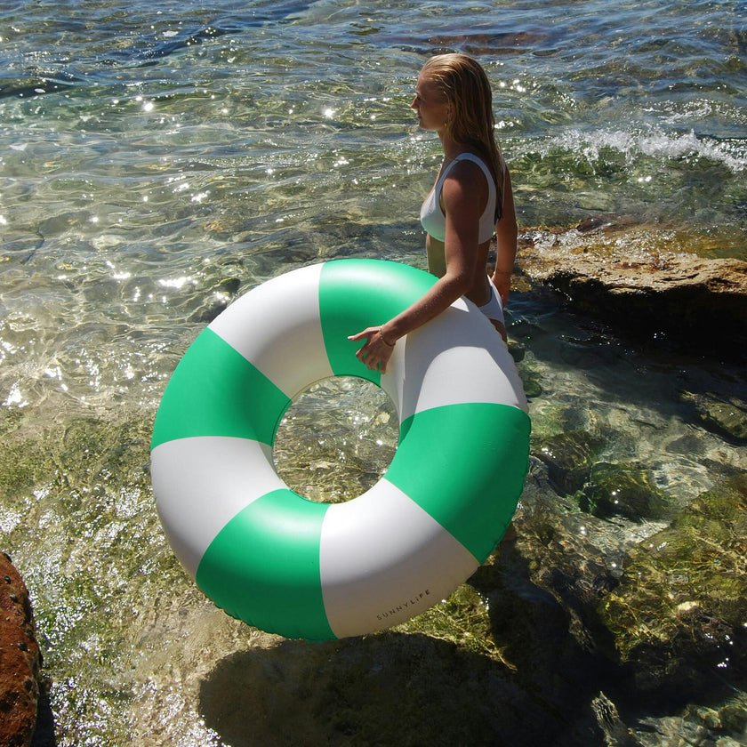 Tube Pool Ring: Zest - Neon Green Stripe