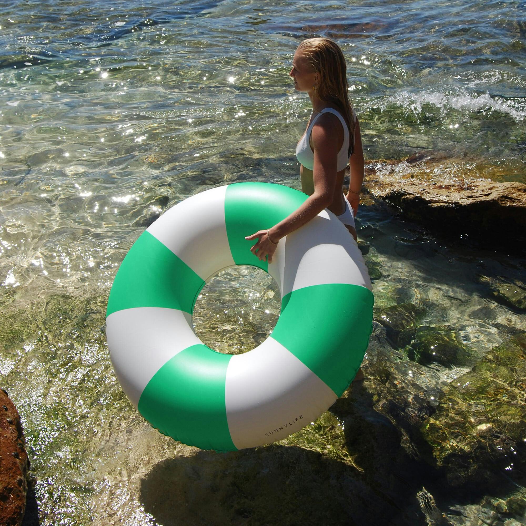 Tube Pool Ring: Zest - Neon Green Stripe