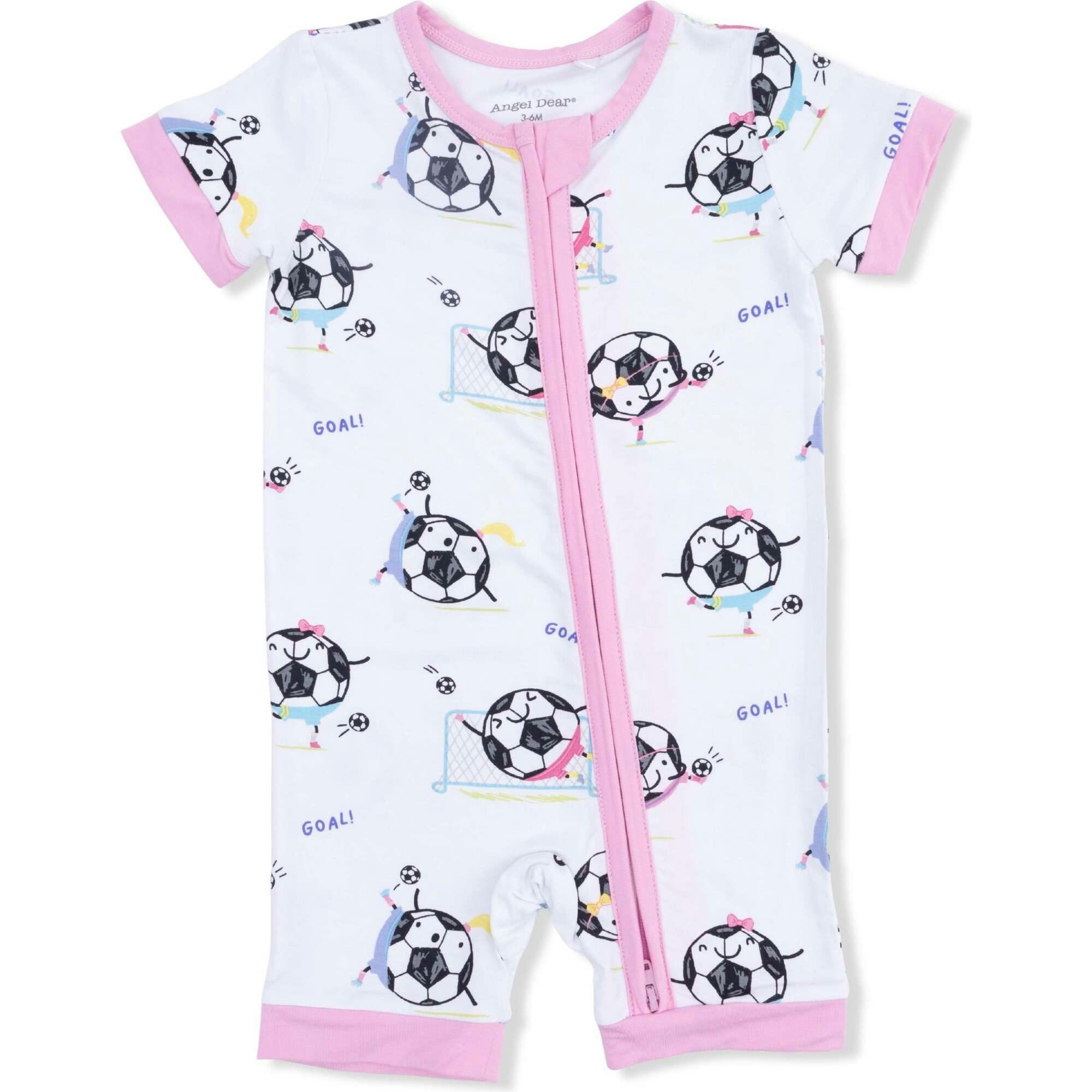 Soccer Balls Playing Soccer Pink - Shortie 2 Way Zipper Romper