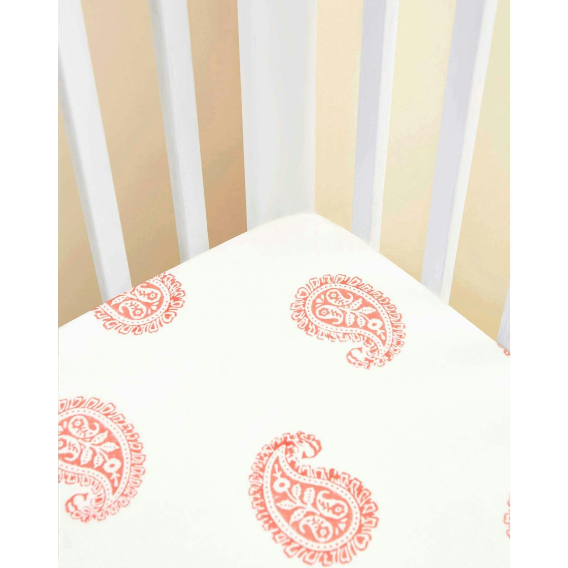 Block-Printed Cotton Fitted Crib Sheet