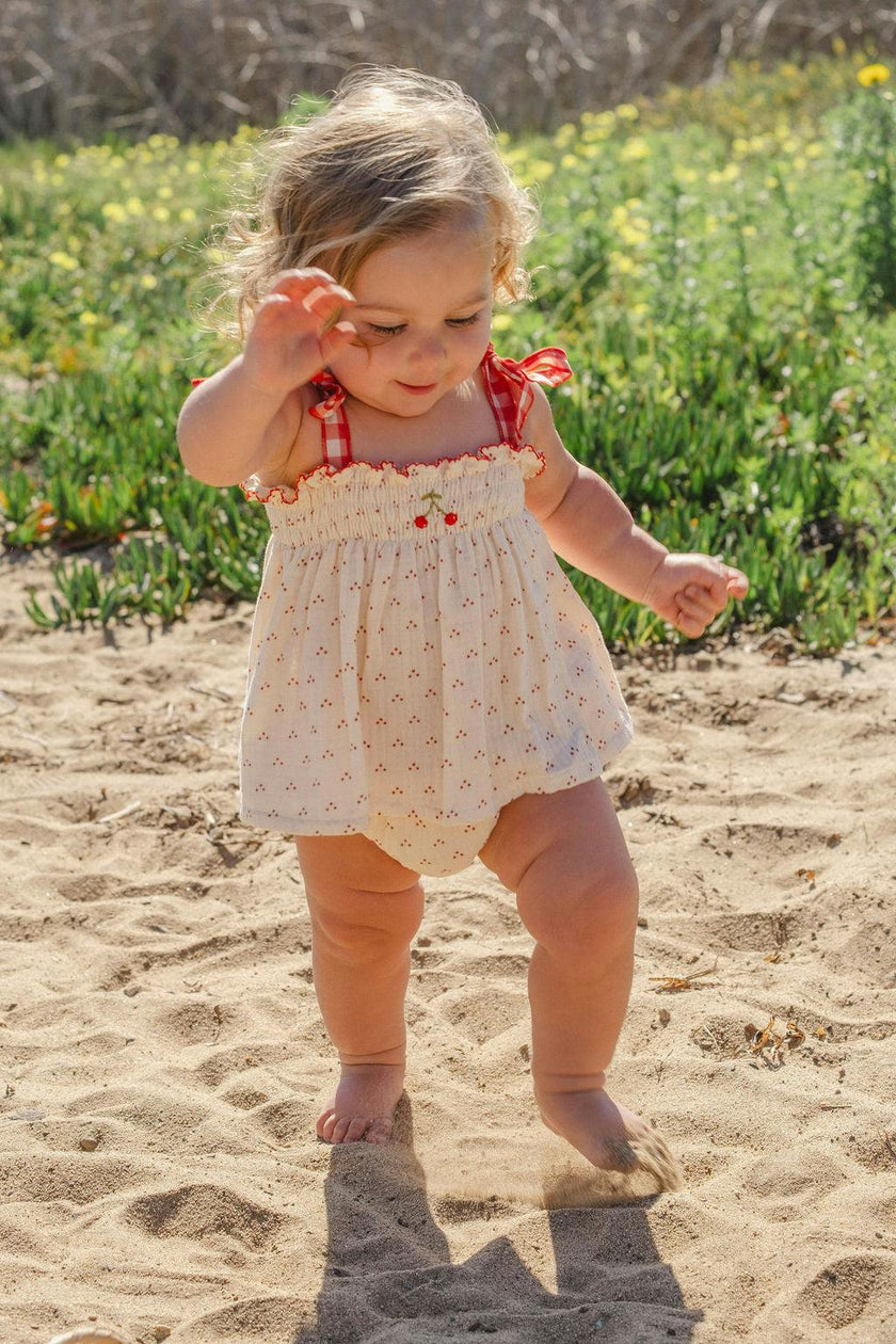 Embroidered Smock Set in Red Dot/Cherry