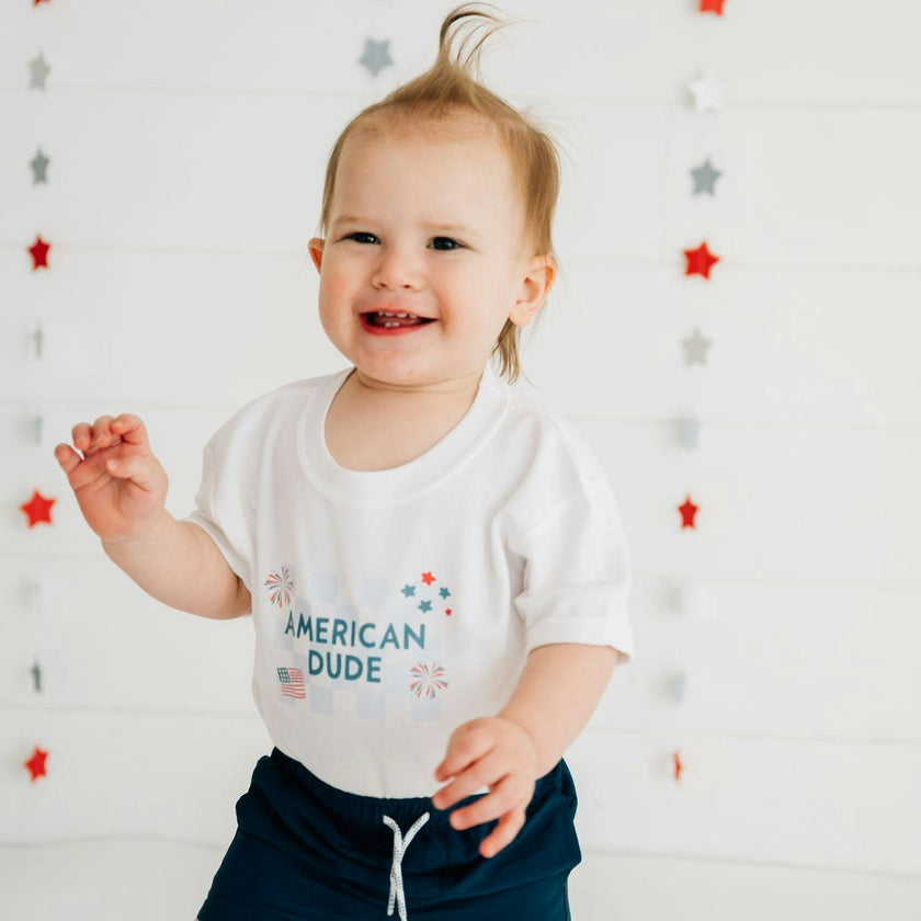 American Dude Short Sleeve Romper - White