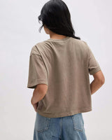Womens Relaxed Crop Tee - Pigment Dye Jersey - Warm Grey