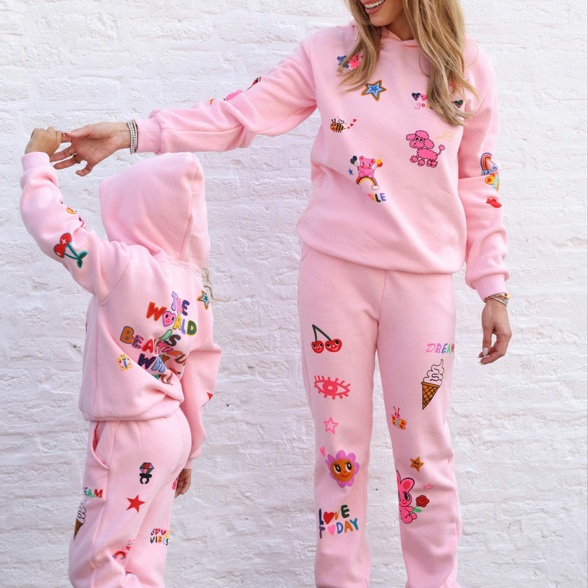 Doodle Art Patch Sweatshirt And Pant Set