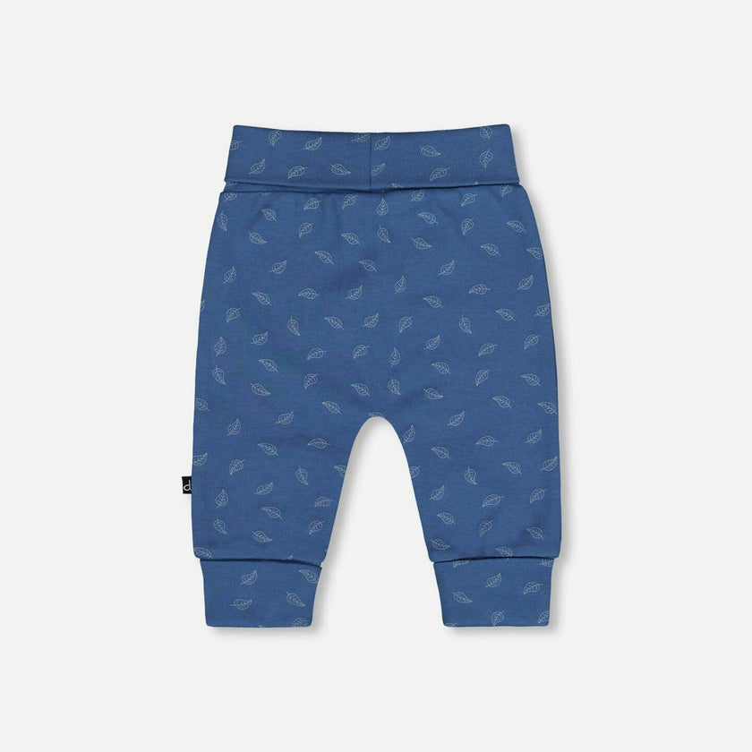 Organic Cotton Evolutive Pants Blue Printed Leaves