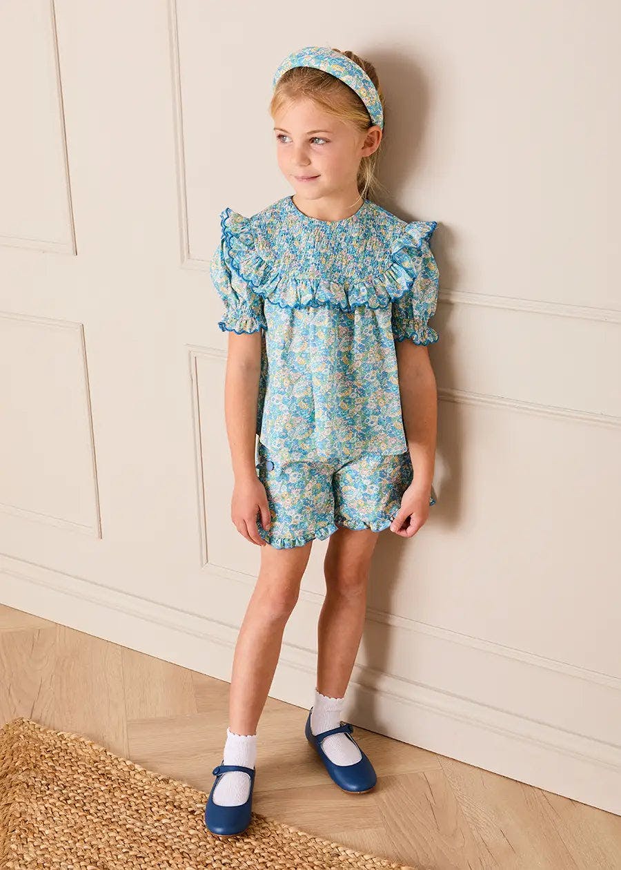 Leontyne Floral High Waisted Shorts in Blue Made with Liberty Fabric (2-12yrs)
